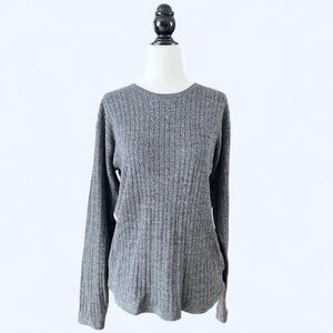 90s Casual Corner Grey Ribbed Cable Knit Wool Minimalist Capsule Sweater Large